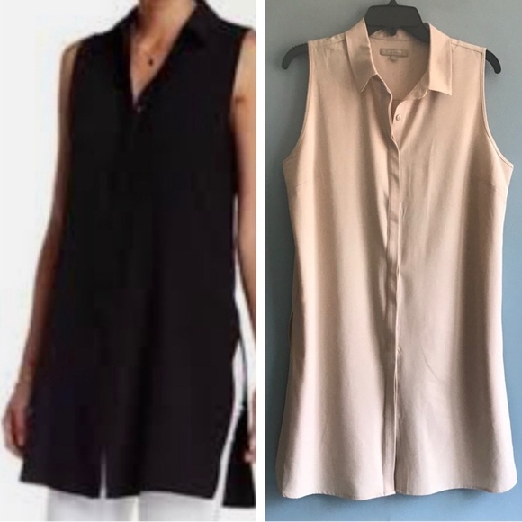 Joan Vass Tops - Joan Vass Studio Tan Split Side Button Tunic M